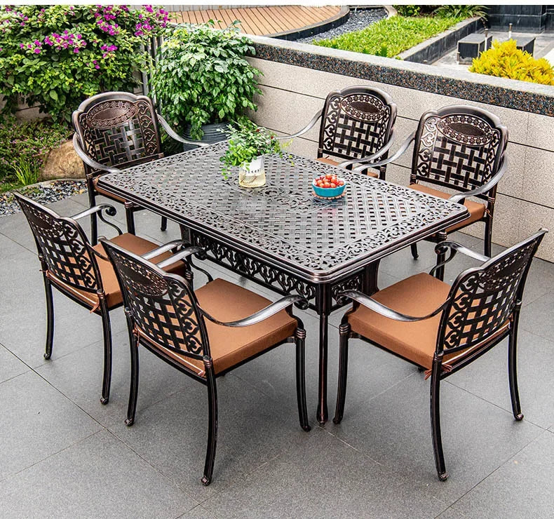 Waterproof Sunscreen Leisure Chairs Outdoor Metal Garden Furniture Set for Patio European Retro Style