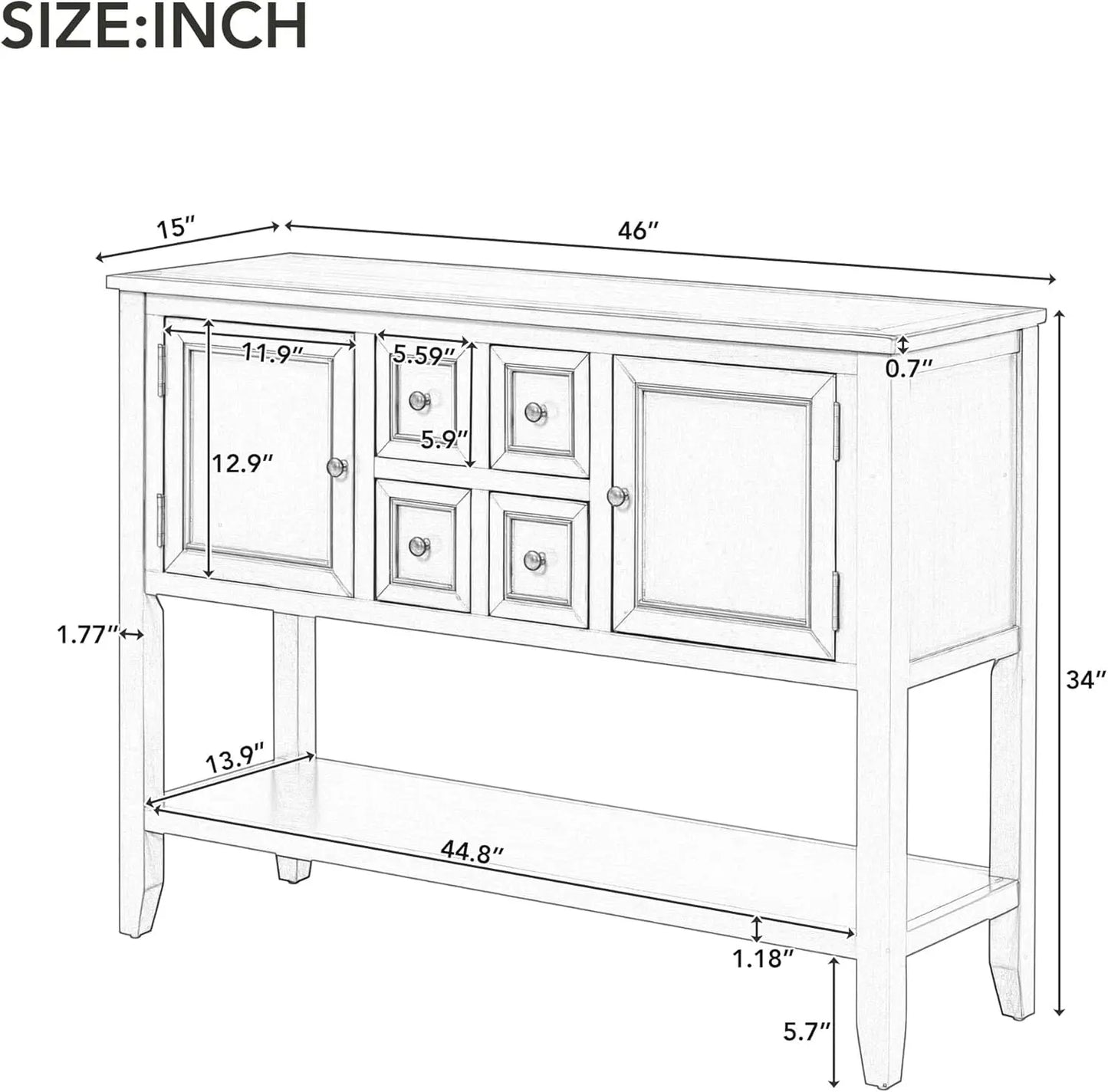 Console Table Sideboard Sofa Entryway Side Table Furniture with Six Drawers and Bottom Shelf for Living Room Home Decor