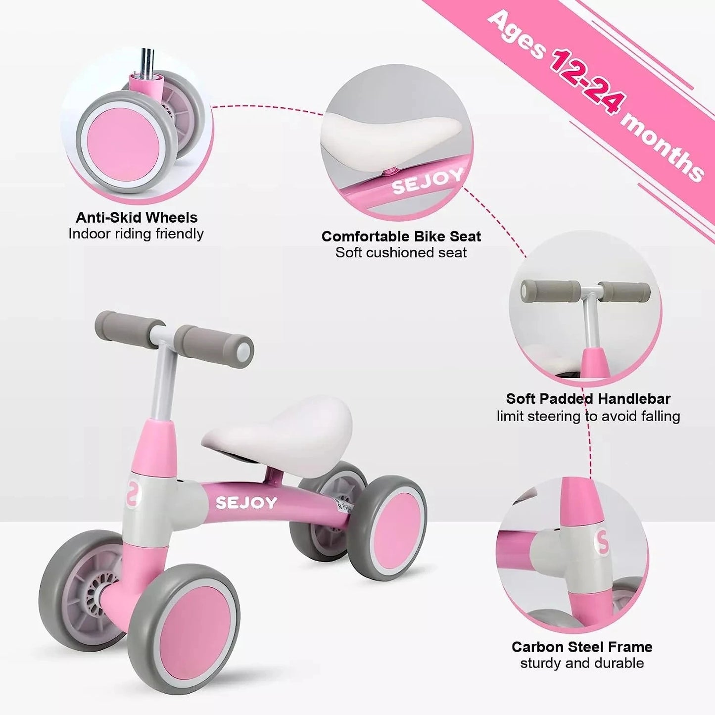 SEJOY Baby Walker Toddler Ride On Balance Bike 4 Wheels Birthday Gifts for Girls and Boys 1-3 Years Old