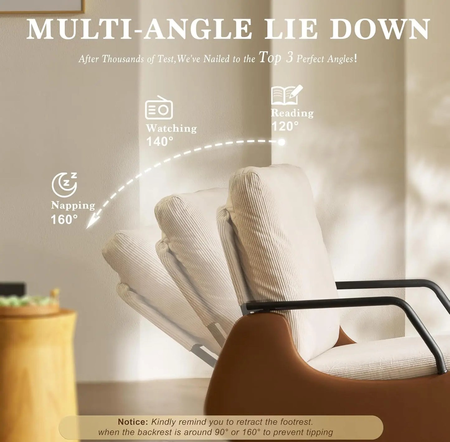 Nursery Rocking Chair with Adjustable Backrest and Footrest Soft Fabric Upholstered Small Glider Rocker Modern Living Room Armchair Bedroom Chair Brown Faux Leather Beige Corduroy