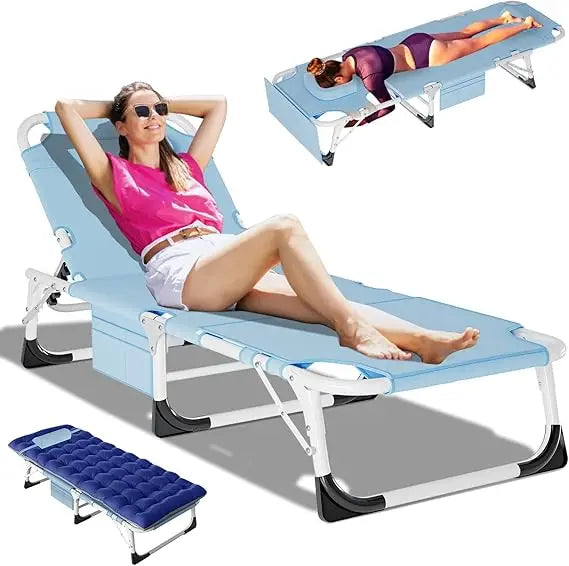 Heavy Duty Tanning Chair with Face Hole Adjustable 5 Position Folding Chaise Lounge for Outdoor Portable Lay Flat Beach