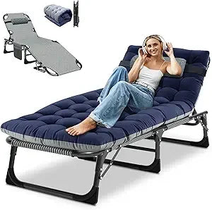 Heavy Duty Tanning Chair with Face Hole Adjustable 5 Position Folding Chaise Lounge for Outdoor Portable Lay Flat Beach