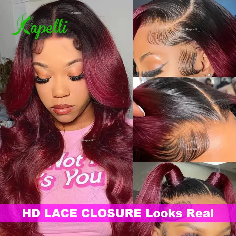 1B99J Body Wave Bundles With Closure Brazilian Human Hair Weave 4x4 Lace Closure 3/4 Bundles Remy Hair Extensions