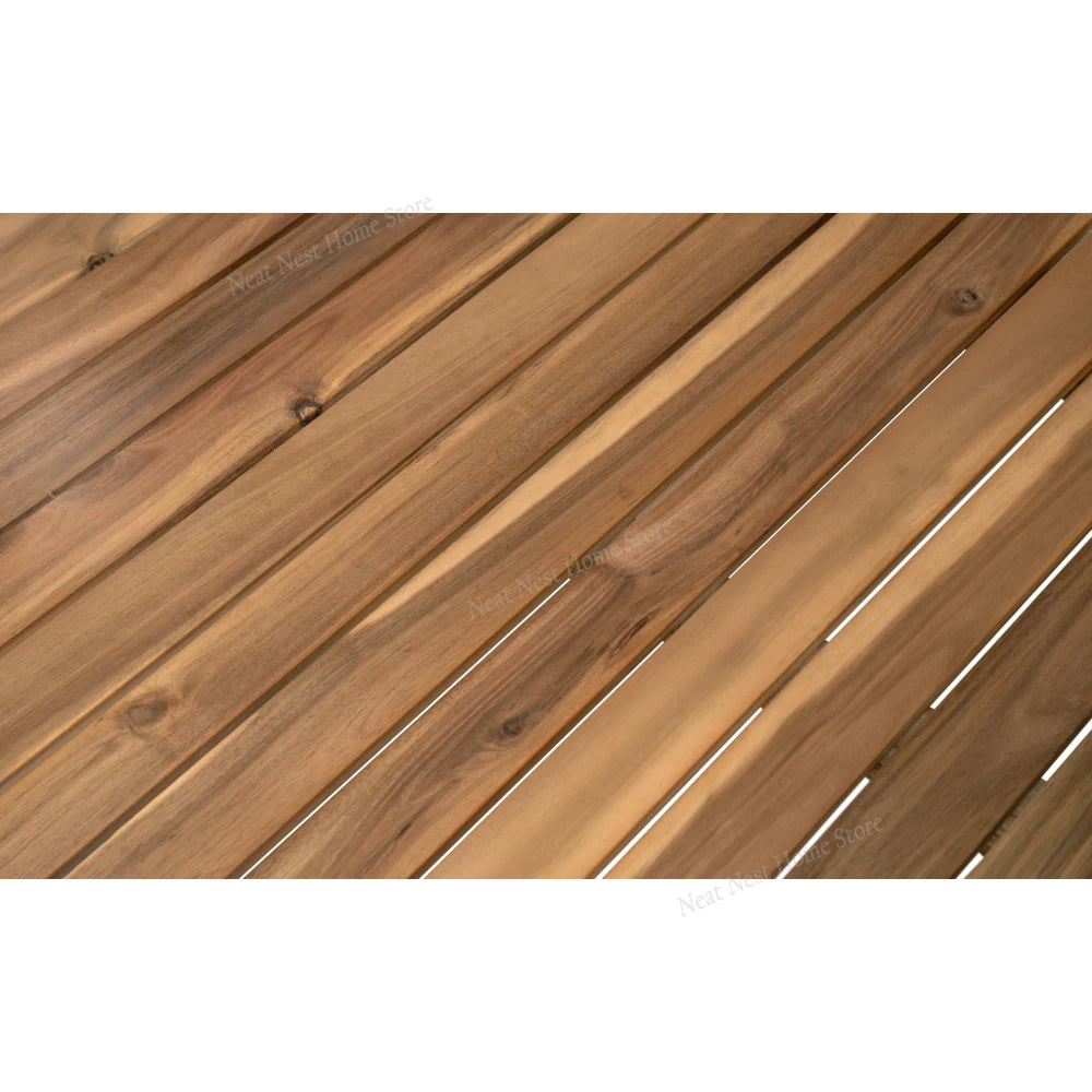 4 Piece Acacia Wood Patio Furniture L Shaped Sectional Sofa Set with Coffee Table and Built in Side Table