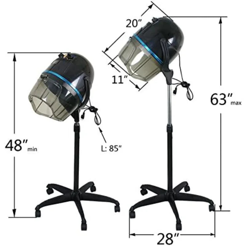 1300W Adjustable Hooded Hair Dryer Professional Stand Up Bonnet Hair Dryer Salon Equipment w Rolling Base