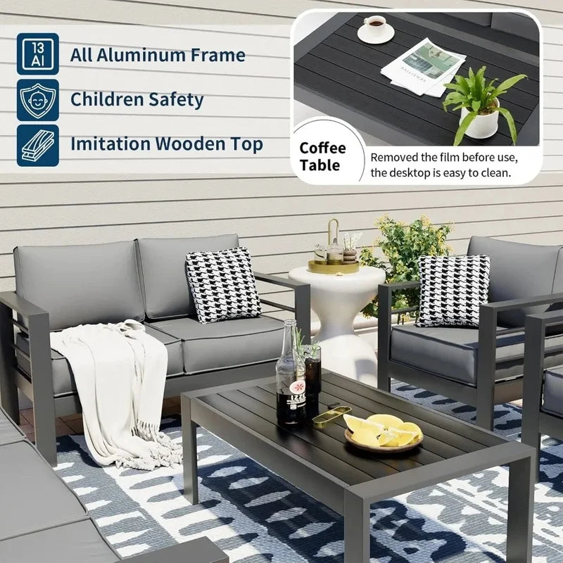 Oversized Outdoor Aluminum Patio Furniture Set Sectional Sofa with Cushions for Patios and Gardens