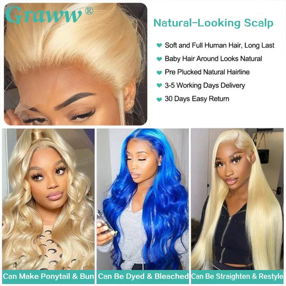 Blonde Body Wave Lace Front Wig HD Transparent 613 40 Inch