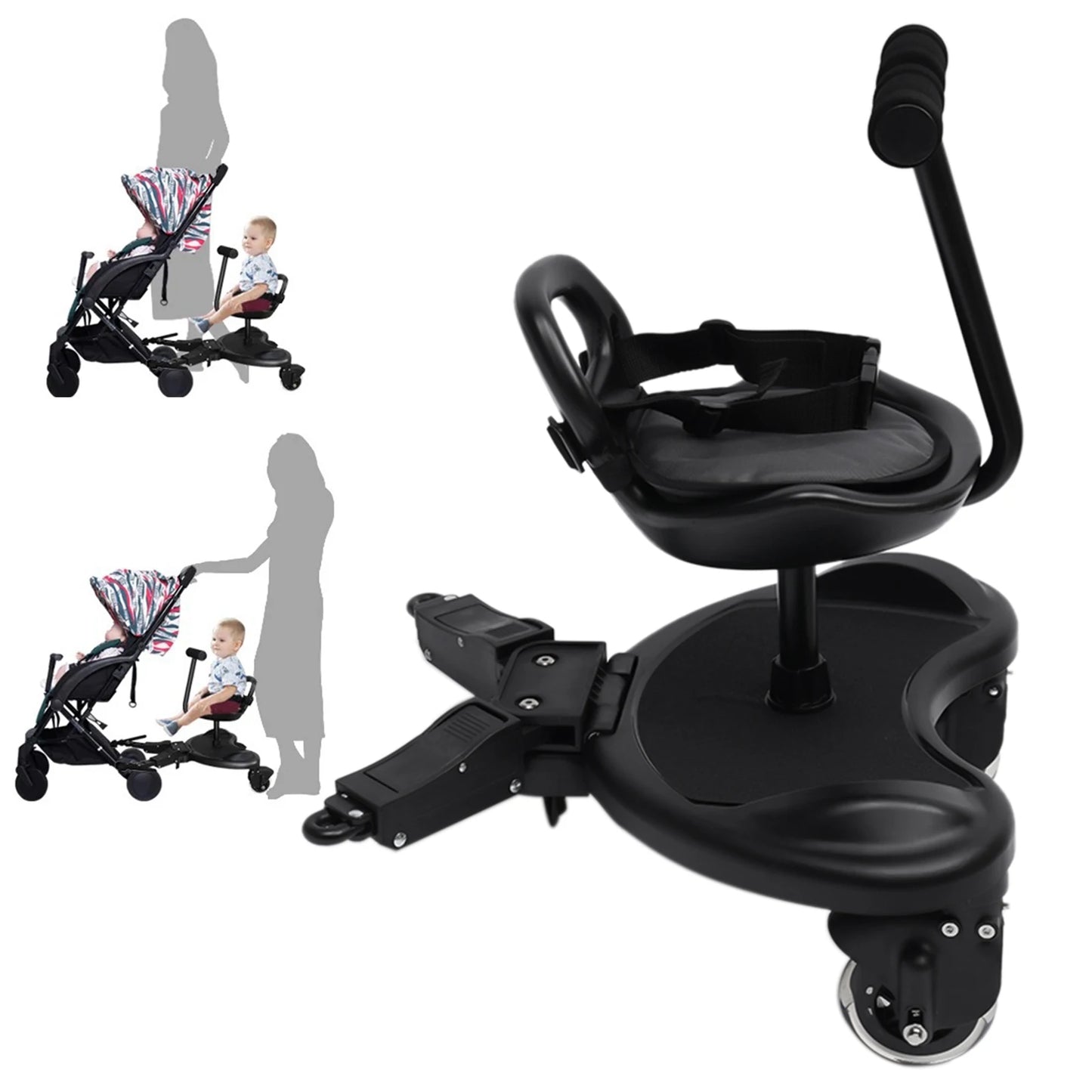 Universal 2-in-1 Stroller Board with Detachable Seat Buggy Board for 2 to 6 Year Olds Toddler Attachment Step Stand Ride-On Pedal