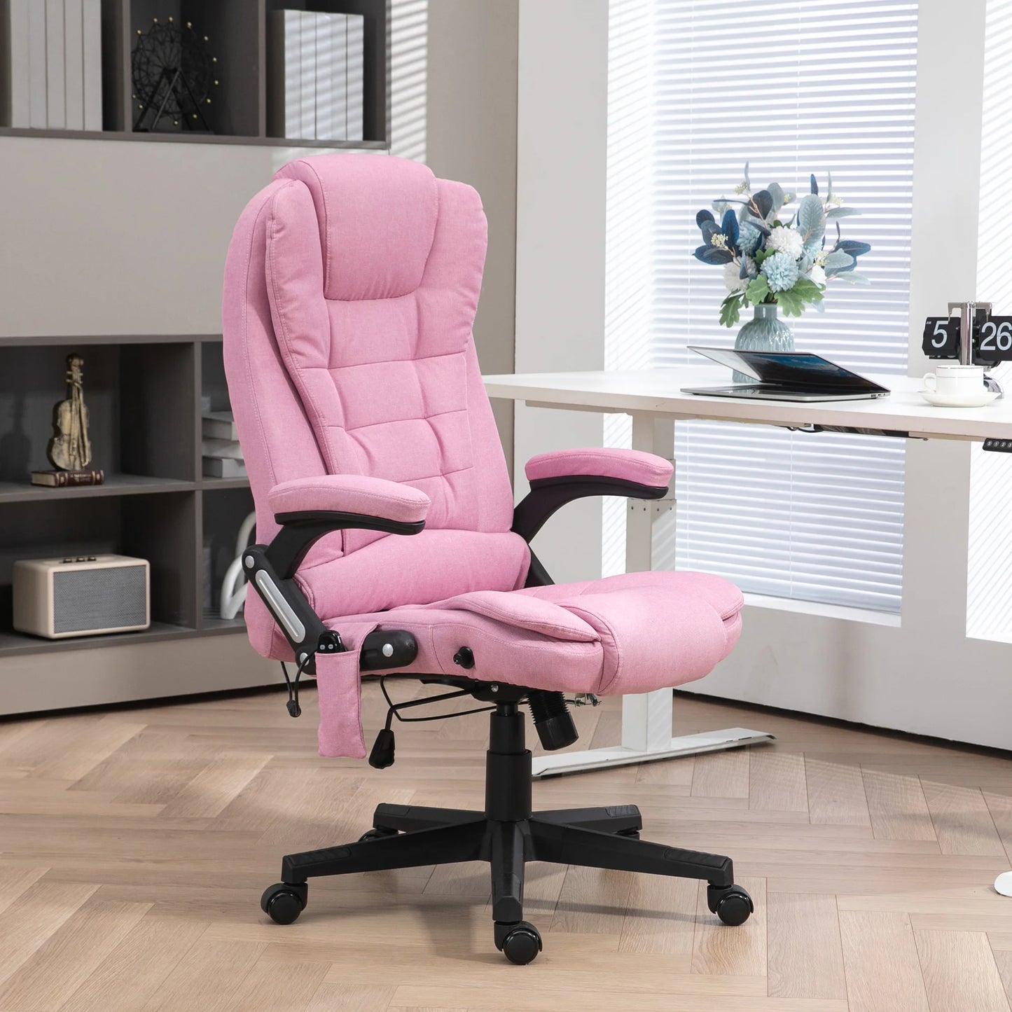 Massage Office Chair with 6 Vibration Points and Heat Pink Linen Executive Chair