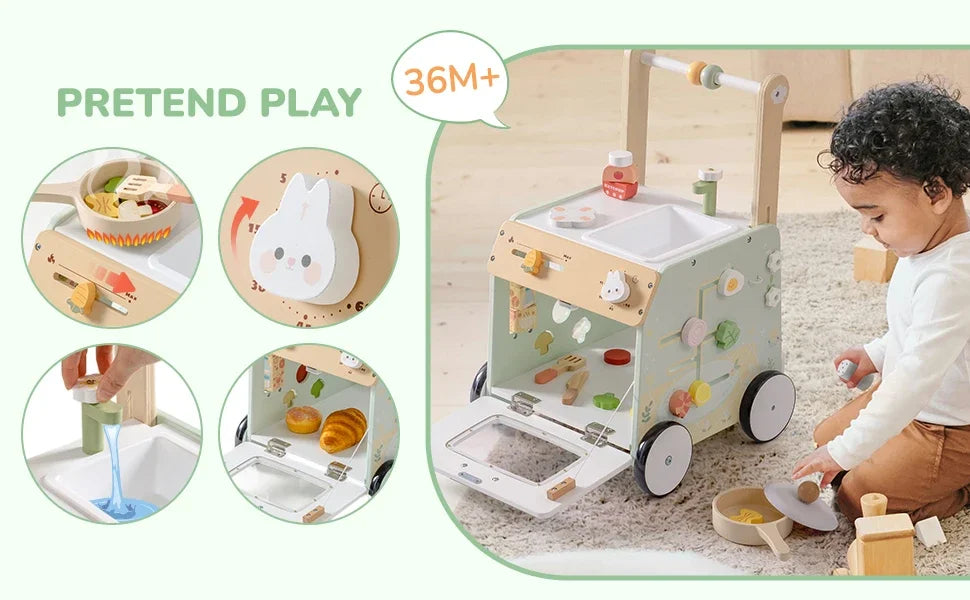 Robud Adjustable Height Speed Wooden Baby Walker Push Toy to Prevent O-Shaped Legs Montessori Baby Walking Toy for Girls Boys