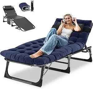 Heavy Duty Tanning Chair with Face Hole Adjustable 5 Position Folding Chaise Lounge for Outdoor Portable Lay Flat Beach