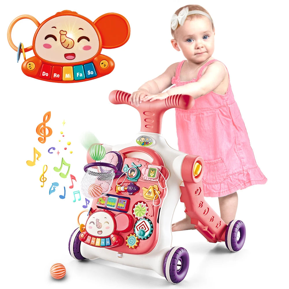VATOS Baby Walker 5 in 1 Sit to Stand Learning Scooter Balance Bike Push Walker Table Toys with Music for Toddlers and Infant Kids