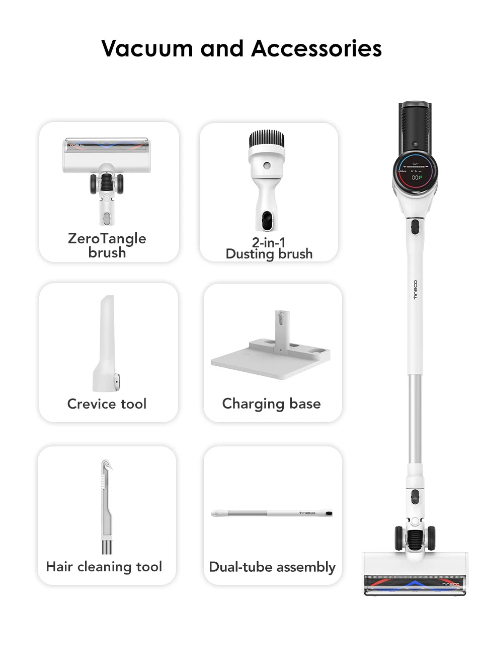 Tineco Pure One S15 Ess Smart Cordless Vacuum Cleaner Stick Brush Deep Clean Hard Floor Carpets Pet Hair Clean LED Light