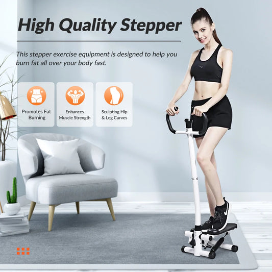 Exercise Stepper Machine LCD Display Handle and Resistance Bands Cycle Machine for Home Gym
