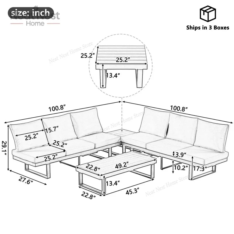 Adjustable Reclining Outdoor Sectional Sofa Set for Backyard Poolside and Balcony Beige Patio Furniture
