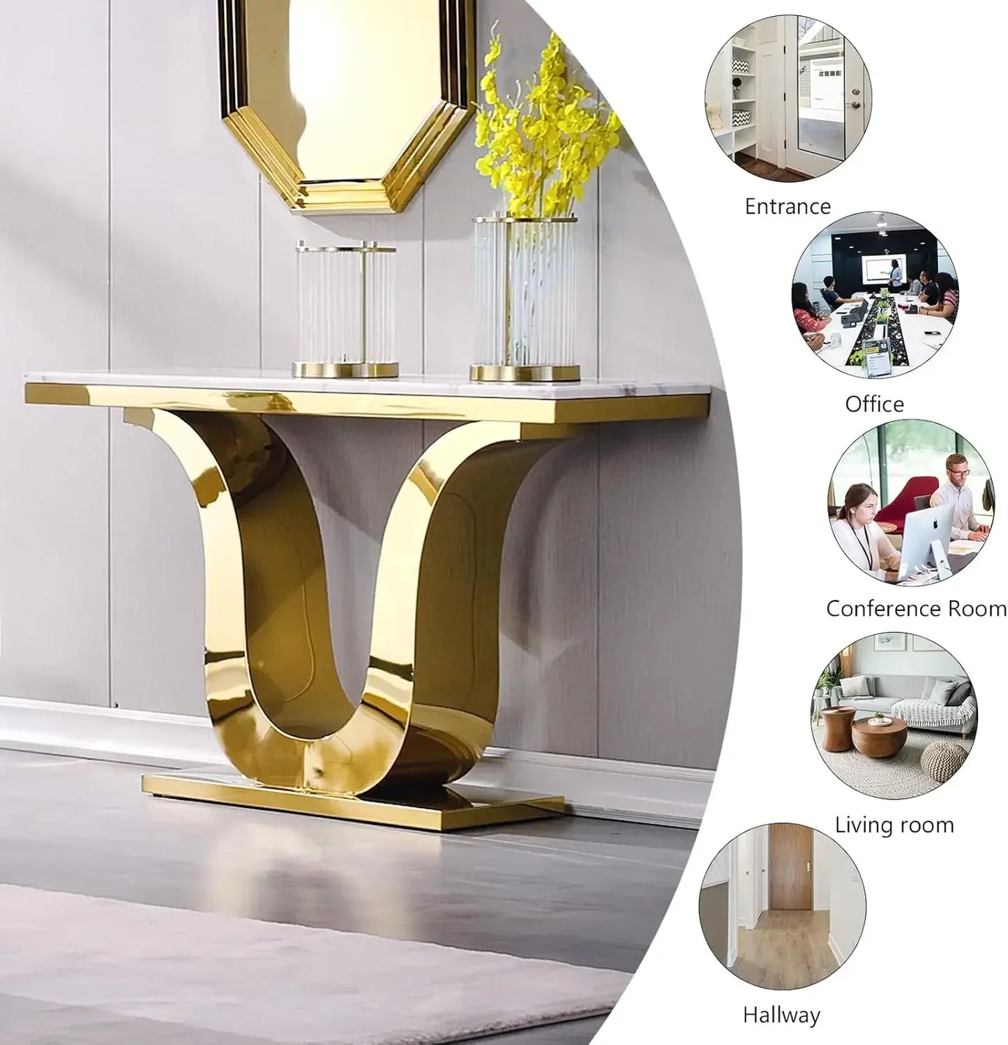 White and Gold 50 Inch Rectangle Console Table for Living Room Entryway Office Foyer Front Hall