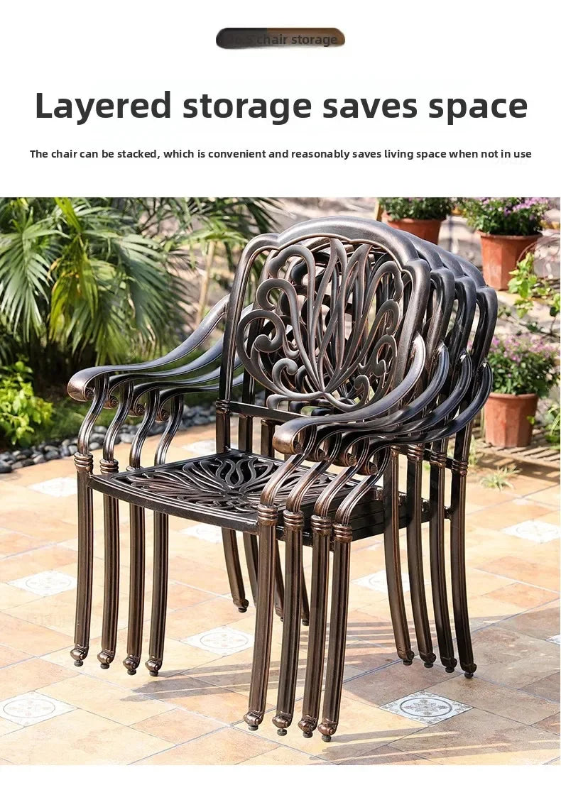 Waterproof Sunscreen Leisure Chairs Outdoor Metal Garden Furniture Set for Patio European Retro Style