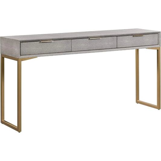 TOV Furniture Pesce Shagreen Modern 3 Drawer Living Room Console Table 59 Inch Grey