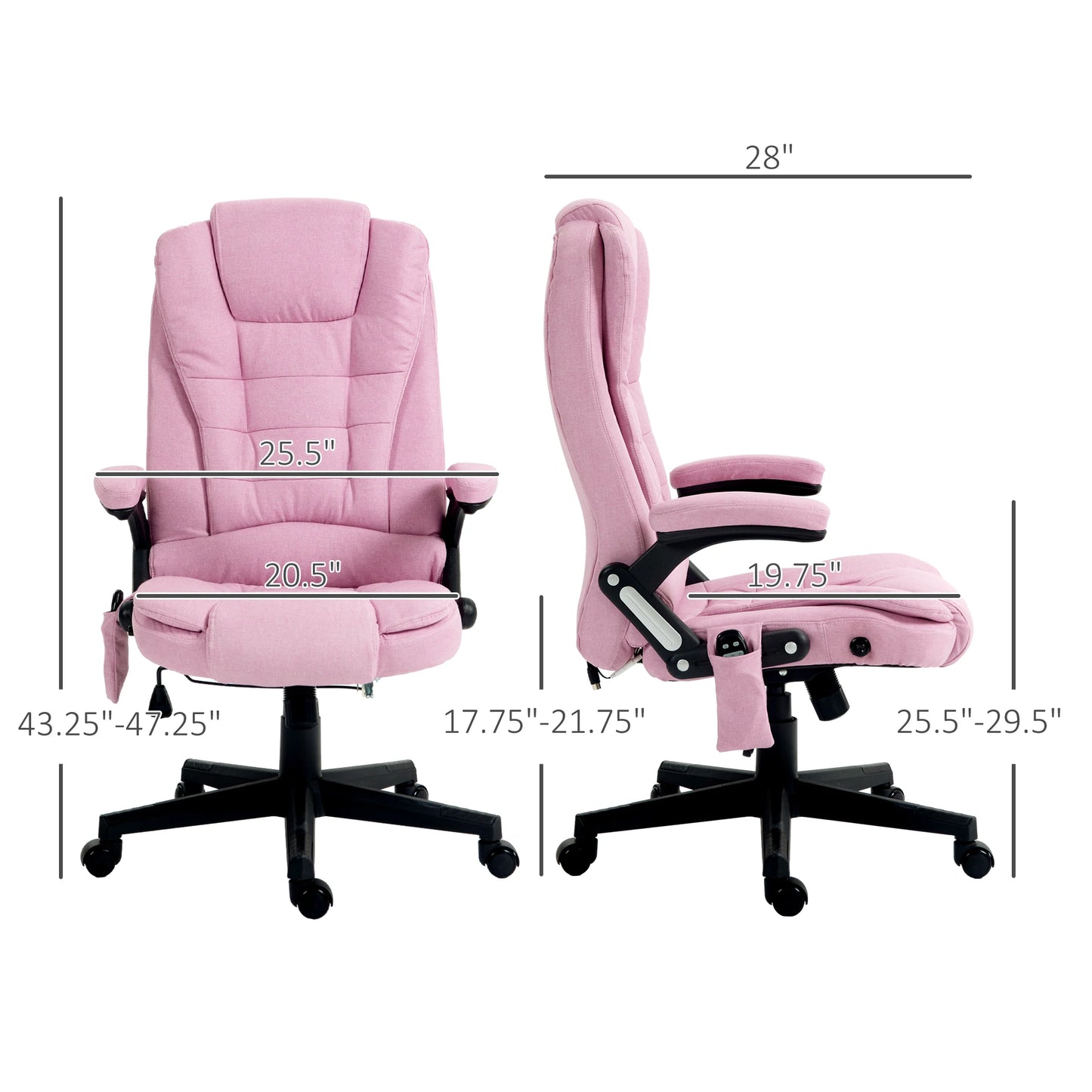 Massage Office Chair with 6 Vibration Points and Heat Pink Linen Executive Chair