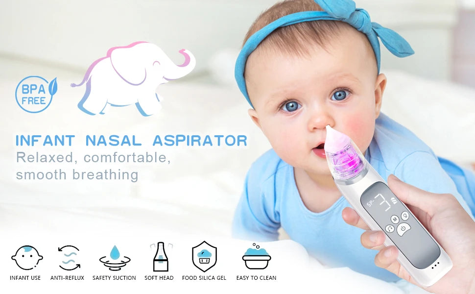 Baby Electric Nasal Aspirator Nose Suction Device with Food Grade Silicone Mouthpiece 3 Suction Modes