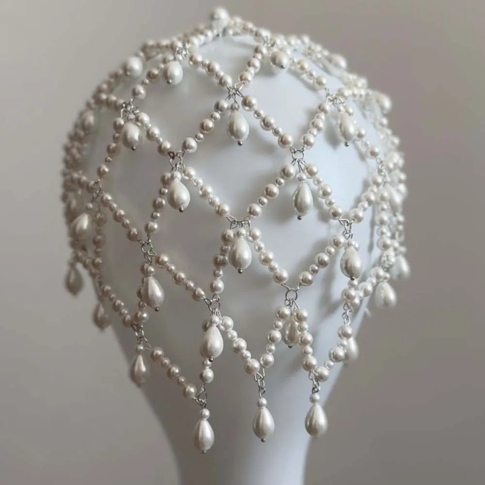 Stonefans Grid Pendant Headdress Women Carnival Headband 1920s Pearl Bohemian Vintage Hair Accessories