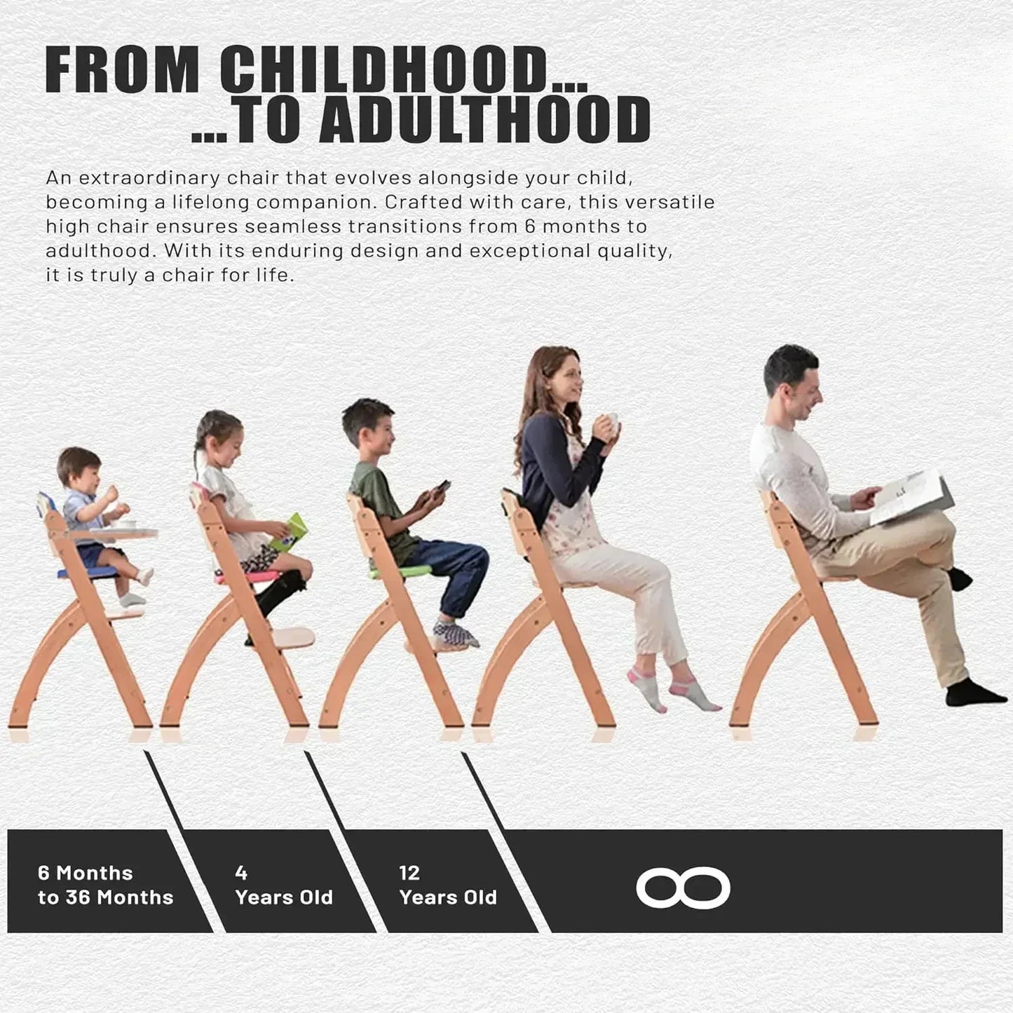 New Home USA 3 in 1 Convertible Wooden High Chair for Babies and Toddlers Portable Natural Wood Grey 6 Months to 250 Pounds