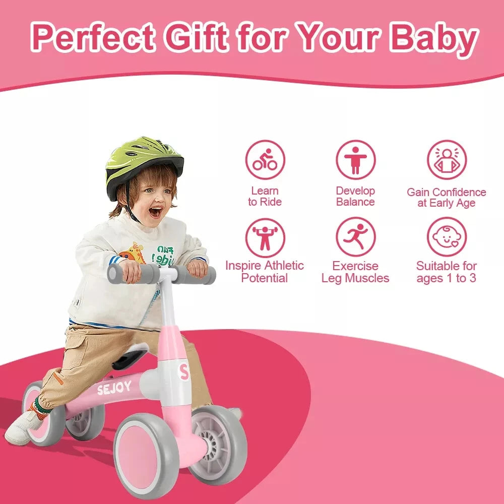 SEJOY Baby Walker Toddler Ride On Balance Bike 4 Wheels Birthday Gifts for Girls and Boys 1-3 Years Old
