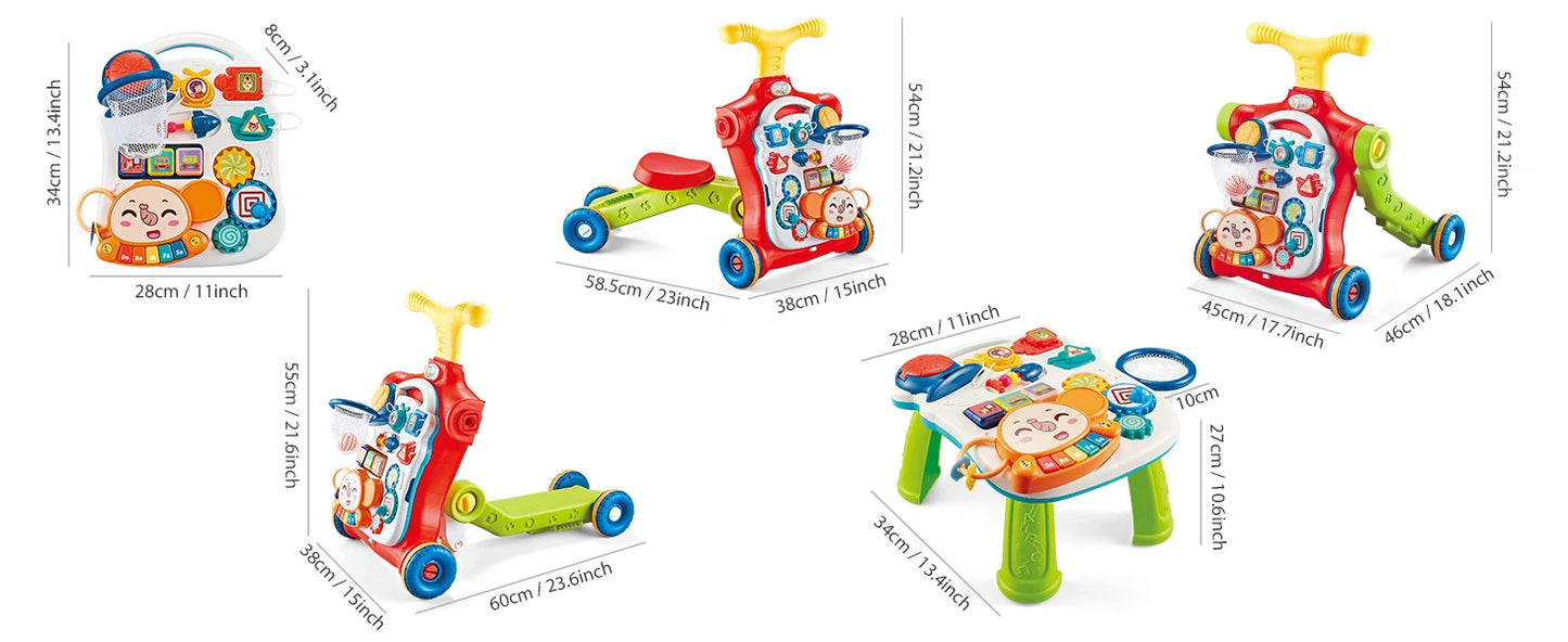 VATOS Baby Walker 5 in 1 Sit to Stand Learning Scooter Balance Bike Push Walker Table Toys with Music for Toddlers and Infant Kids