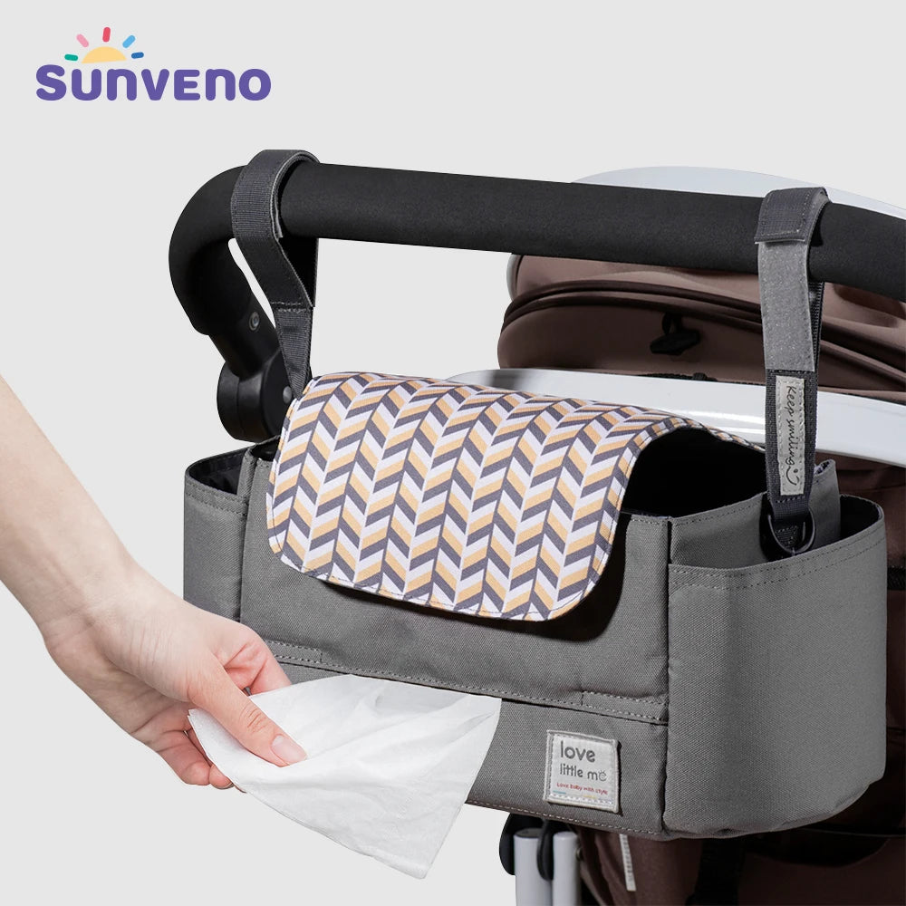 Universal Baby Stroller Organizer Expandable Diaper Bag with Shoulder Strap Cup Holder and Zipper Pocket Travel Accessory