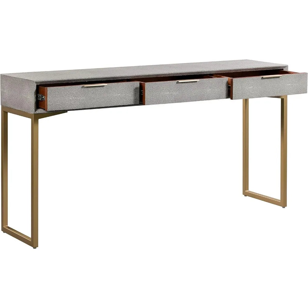 TOV Furniture Pesce Shagreen Modern 3 Drawer Living Room Console Table 59 Inch Grey