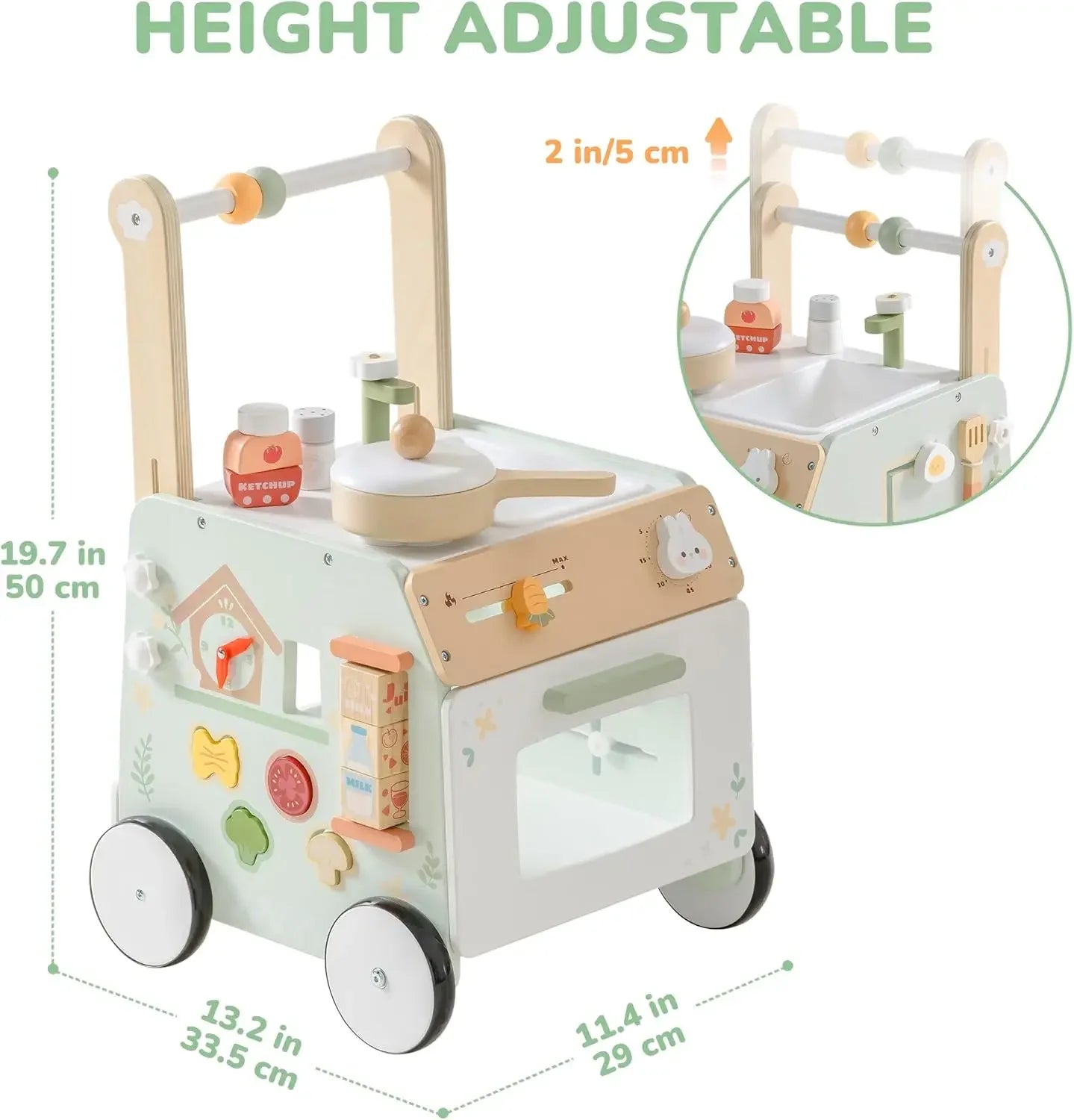 Robud Adjustable Height Speed Wooden Baby Walker Push Toy to Prevent O-Shaped Legs Montessori Baby Walking Toy for Girls Boys