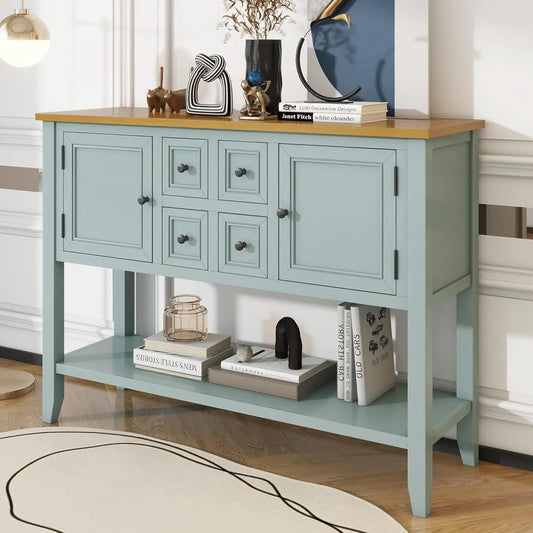 Console Table Sideboard Sofa Entryway Side Table Furniture with Six Drawers and Bottom Shelf for Living Room Home Decor