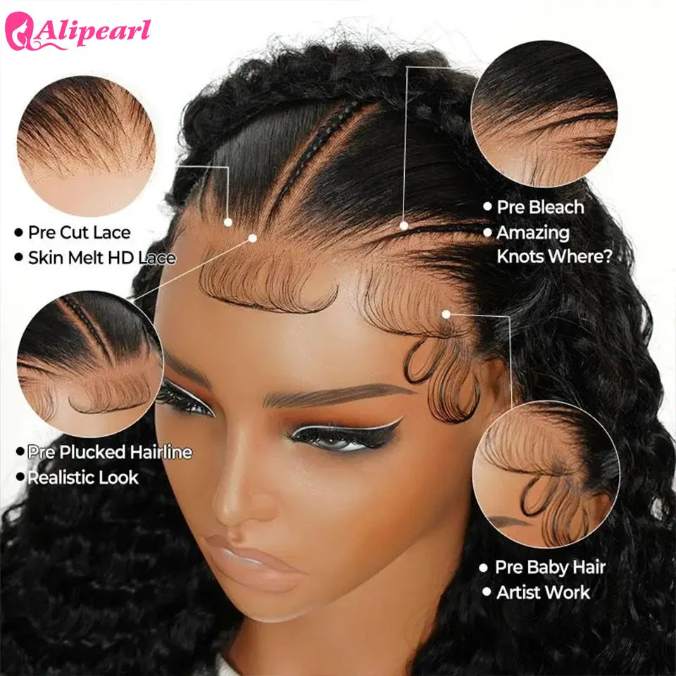 Alipearl Hair Pre Braided Stylist Wig Deep Wave 13x4 Lace Frontal Wig Pre Styled Pre Plucked Remy Brazilian Hair