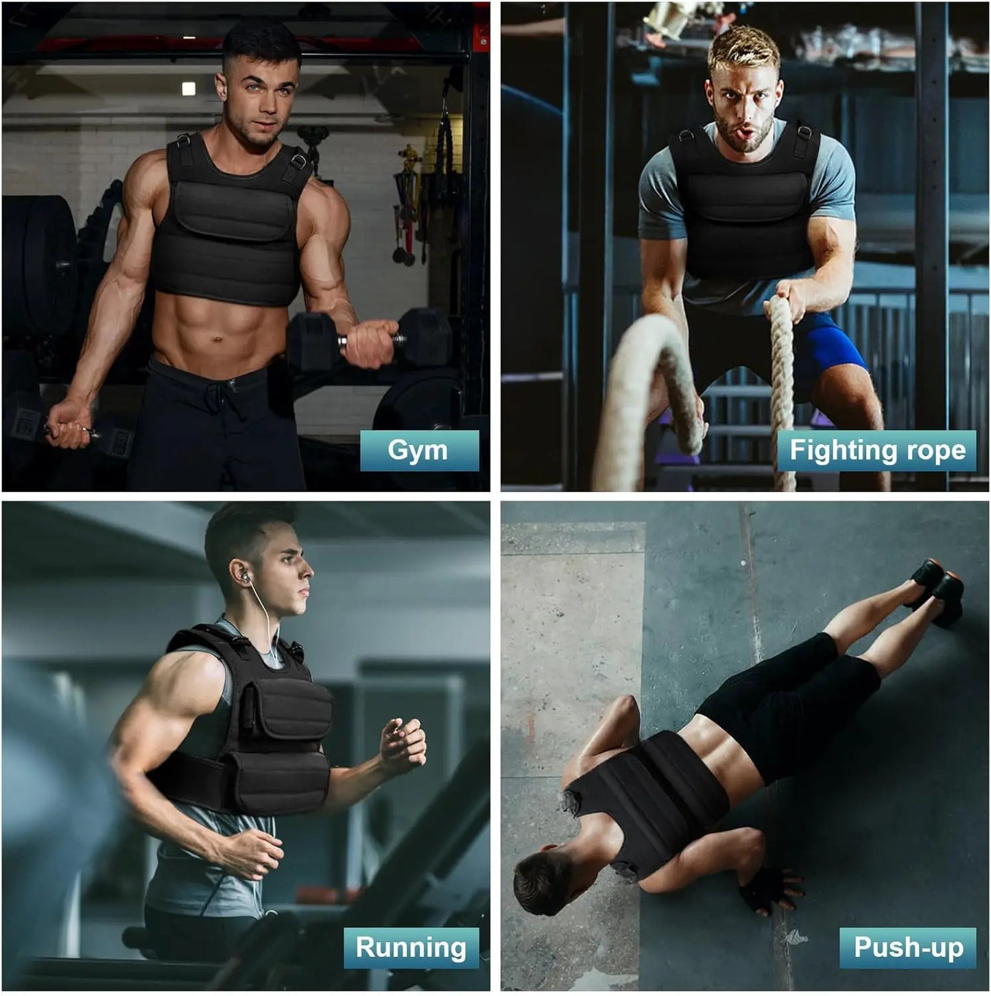 Men's Adjustable 44Lb Weight Vest For Strength Training