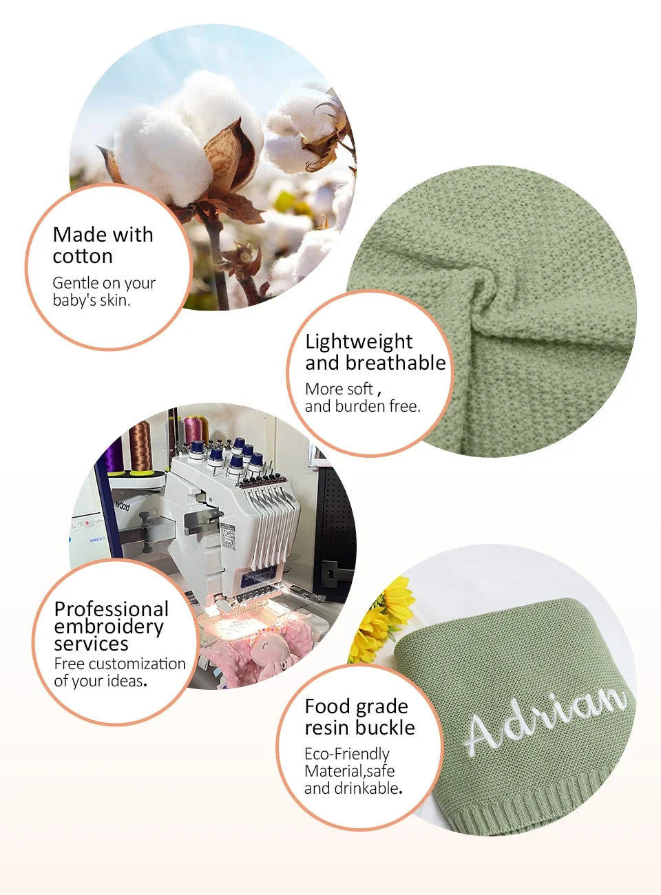 Premium Organic Cotton Baby Blanket Custom Embroidery Gift Set