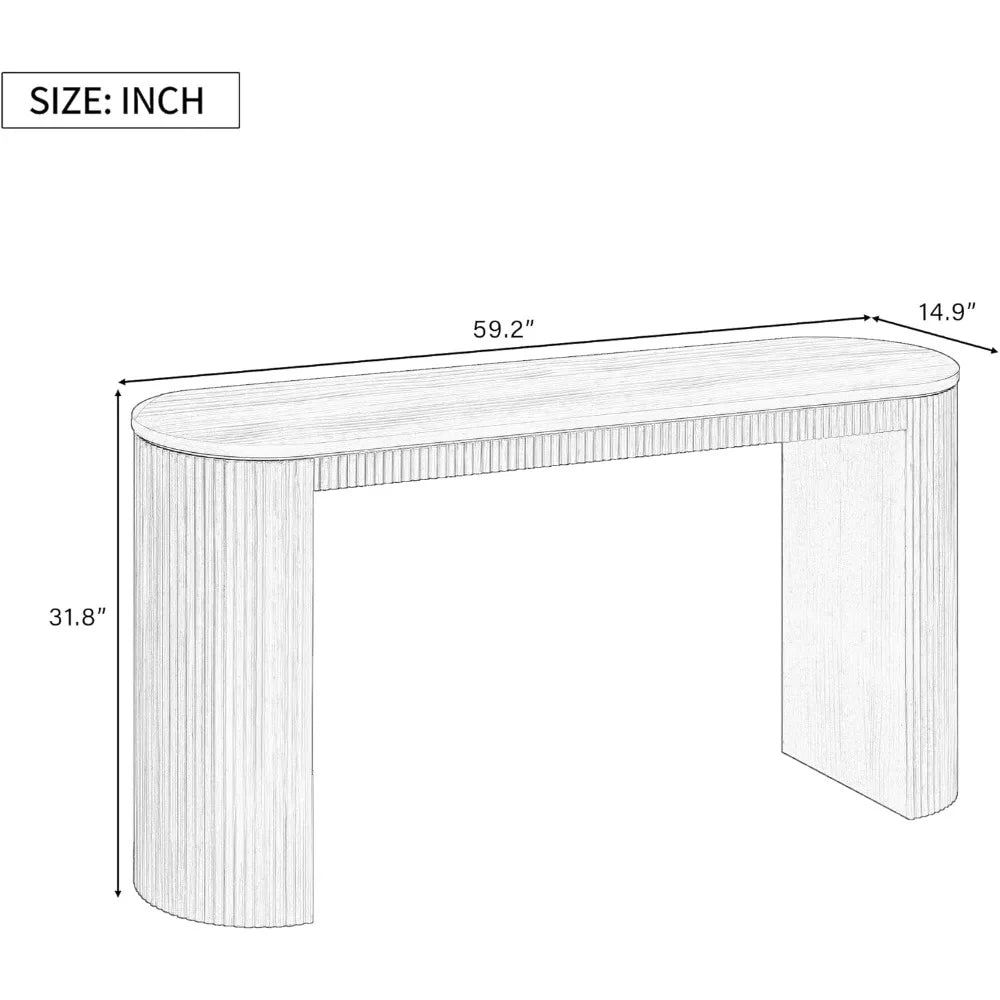 Modern Curved Console Table 59.2 Inch Fluted Entryway Sofa Table for Living Room Entrance Hallway Furniture Natural