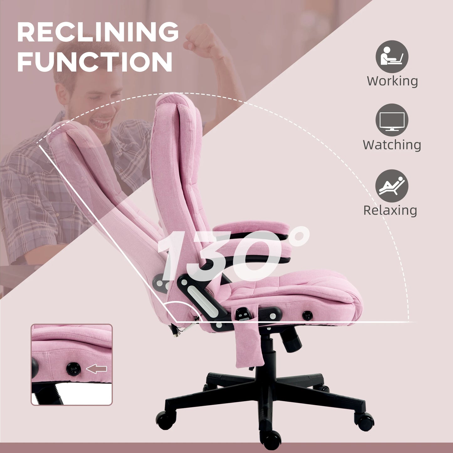 Massage Office Chair with 6 Vibration Points and Heat Pink Linen Executive Chair