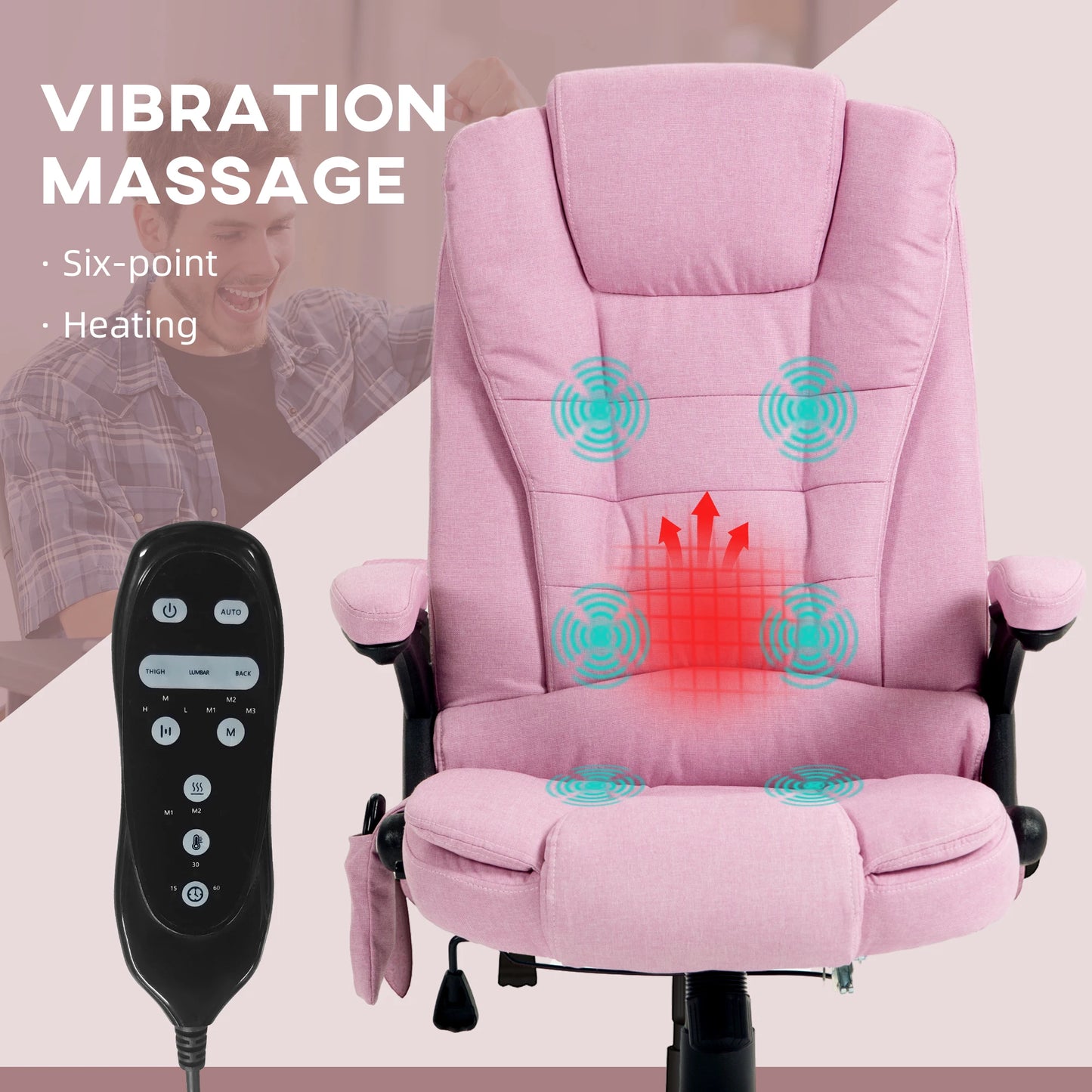 Massage Office Chair with 6 Vibration Points and Heat Pink Linen Executive Chair