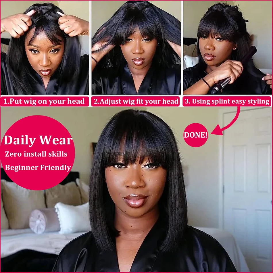 3X1 Middle Part Lace Wig Bob Wigs Bone Straight Human Hair