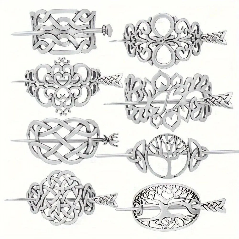 8PCS Hair Clips Viking Celtic Hair Sticks Retro Barrette