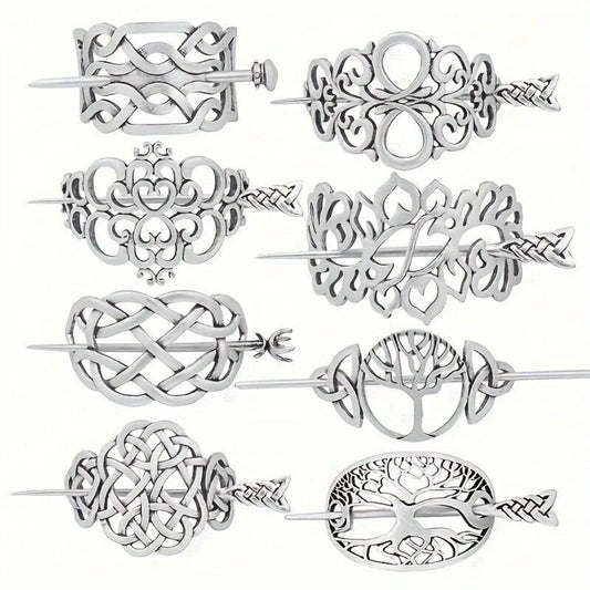 8PCS Hair Clips Viking Celtic Hair Sticks Retro Barrette