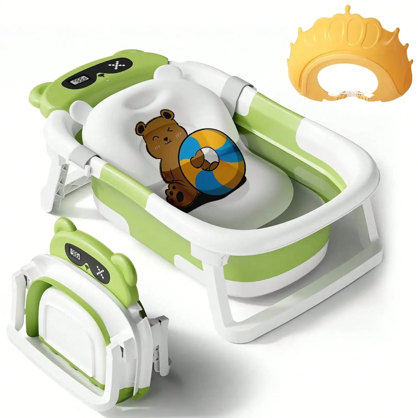 Folding Baby Bathtub with Thermometer and Cushion Support