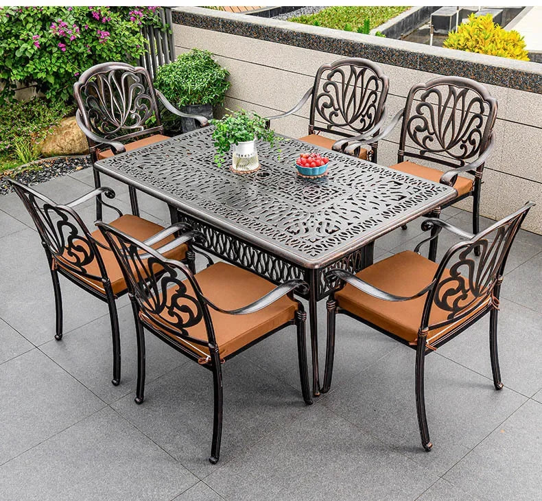 Waterproof Sunscreen Leisure Chairs Outdoor Metal Garden Furniture Set for Patio European Retro Style
