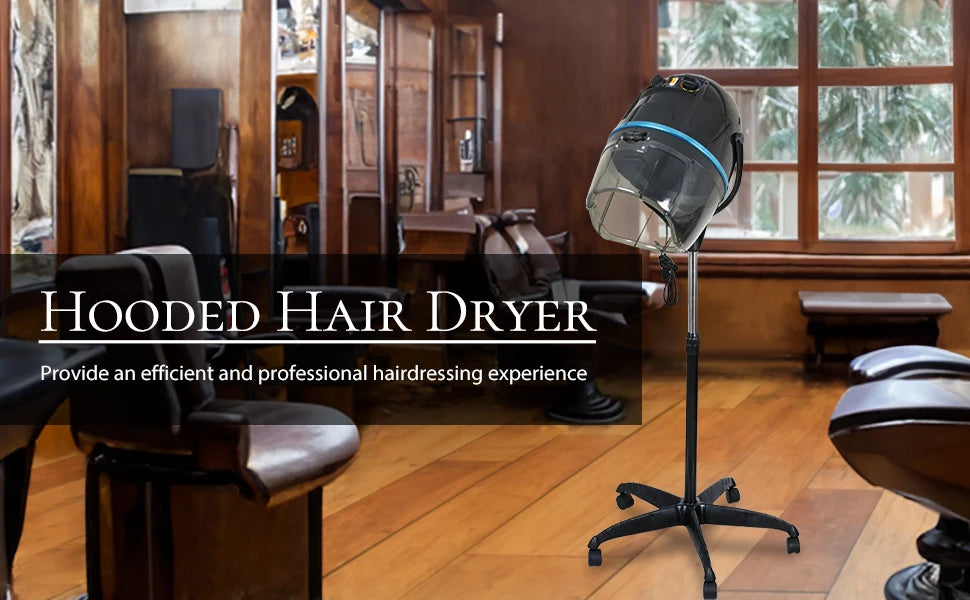 1300W Adjustable Hooded Hair Dryer Professional Stand Up Bonnet Hair Dryer Salon Equipment w Rolling Base