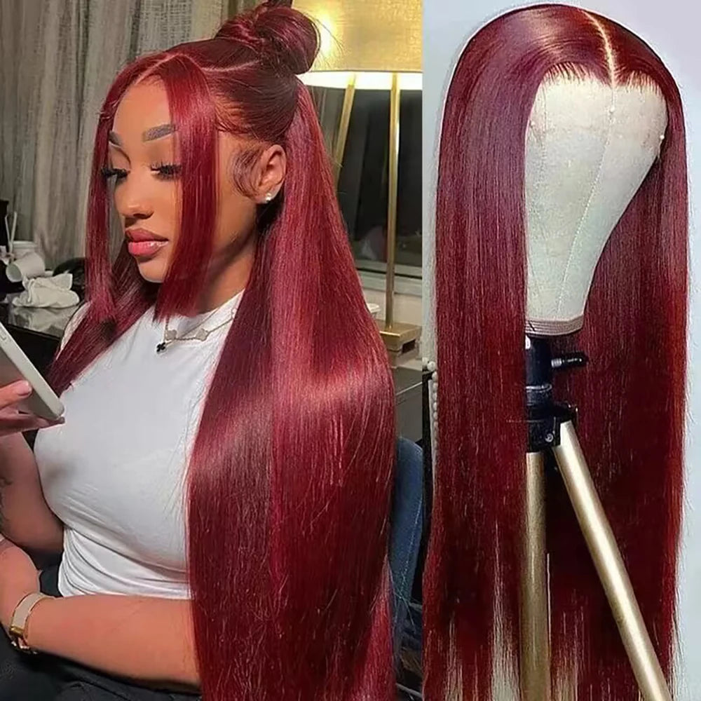 Burgundy 13x4 HD Lace Frontal Wig Straight 200% Human Hair