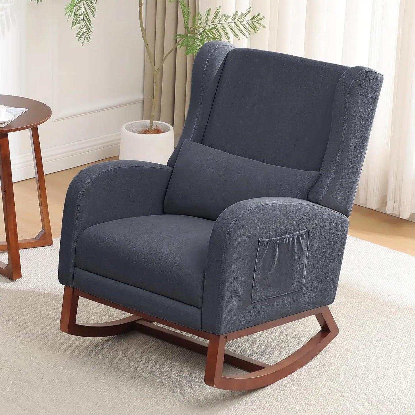 Rocking Chair Nursery with Foot Rest Wingback Nursery Rocking Chairs Teddy Nursing Glider Rocker Chair with Pillow and Adjustable Footrest