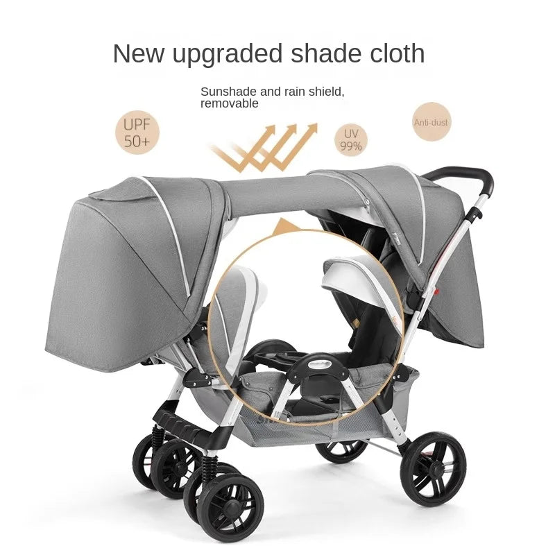 Twins Baby Stroller Can Sit And Lie Down Folding Lightweight