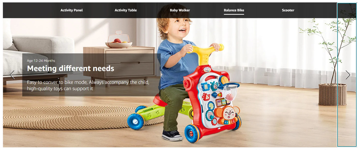 VATOS Baby Walker 5 in 1 Sit to Stand Learning Scooter Balance Bike Push Walker Table Toys with Music for Toddlers and Infant Kids