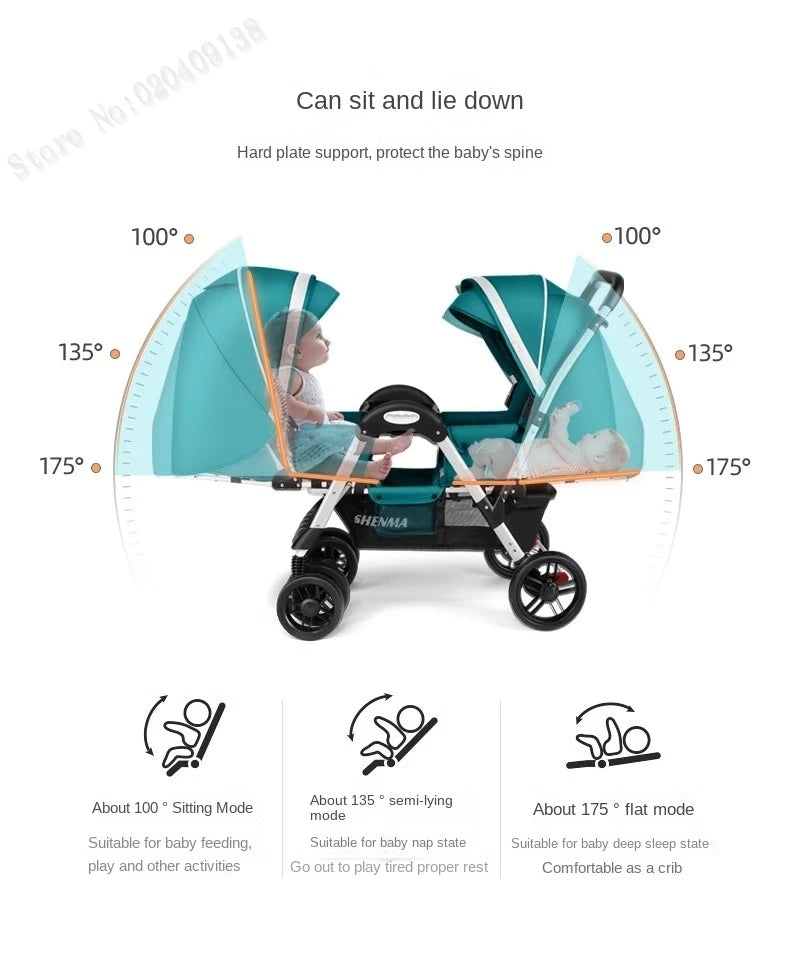 Twins Baby Stroller Can Sit And Lie Down Folding Lightweight