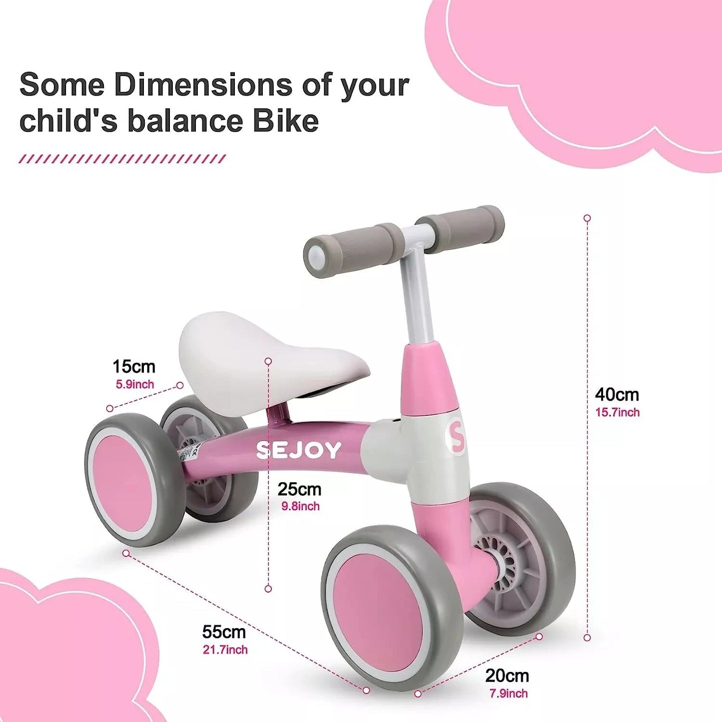 SEJOY Baby Walker Toddler Ride On Balance Bike 4 Wheels Birthday Gifts for Girls and Boys 1-3 Years Old